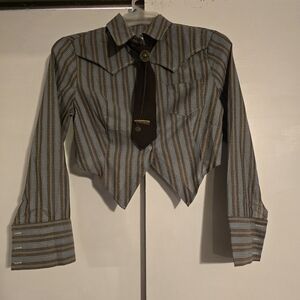 Striped Cropped Blazer with Tie